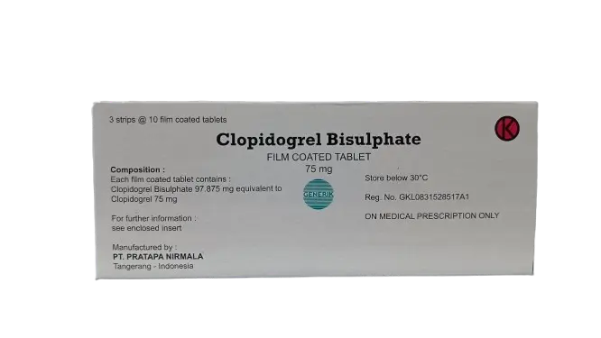 CLOPIDOGREL 75MG BOX/30 TABLET (PRATAPA)