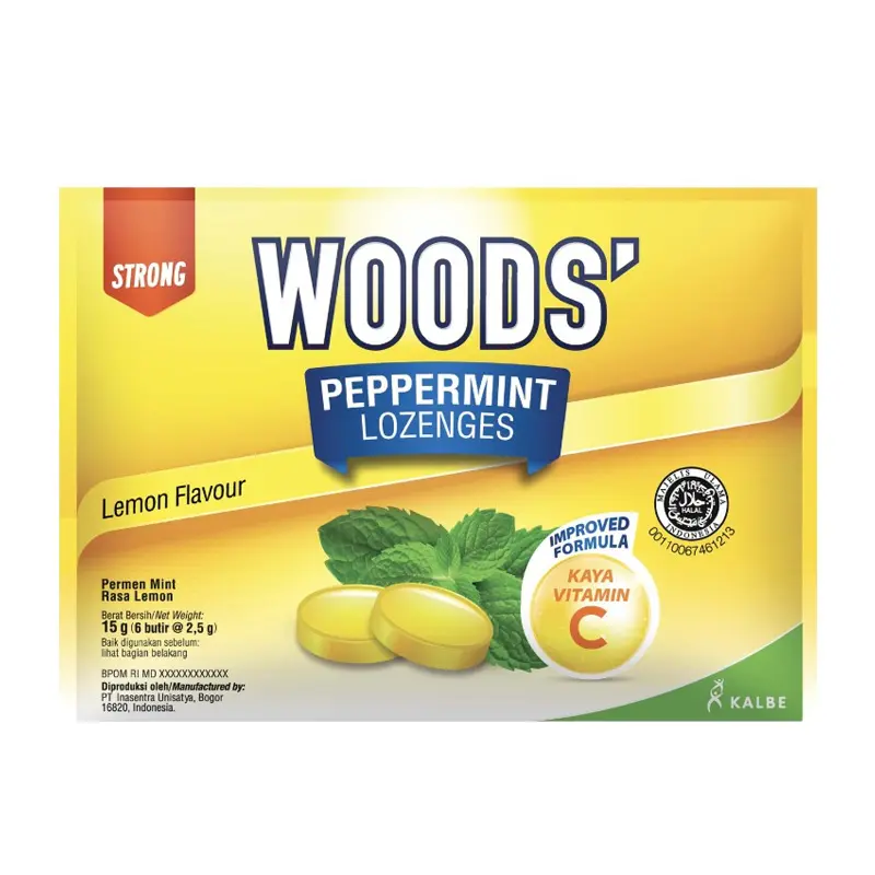 WOODS PERMEN LOZENGES LEMON VIT C (Box/15 Sachet)