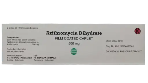 AZITHROMYCIN 500 MG (Box/20 Caps) (YARINDO)
